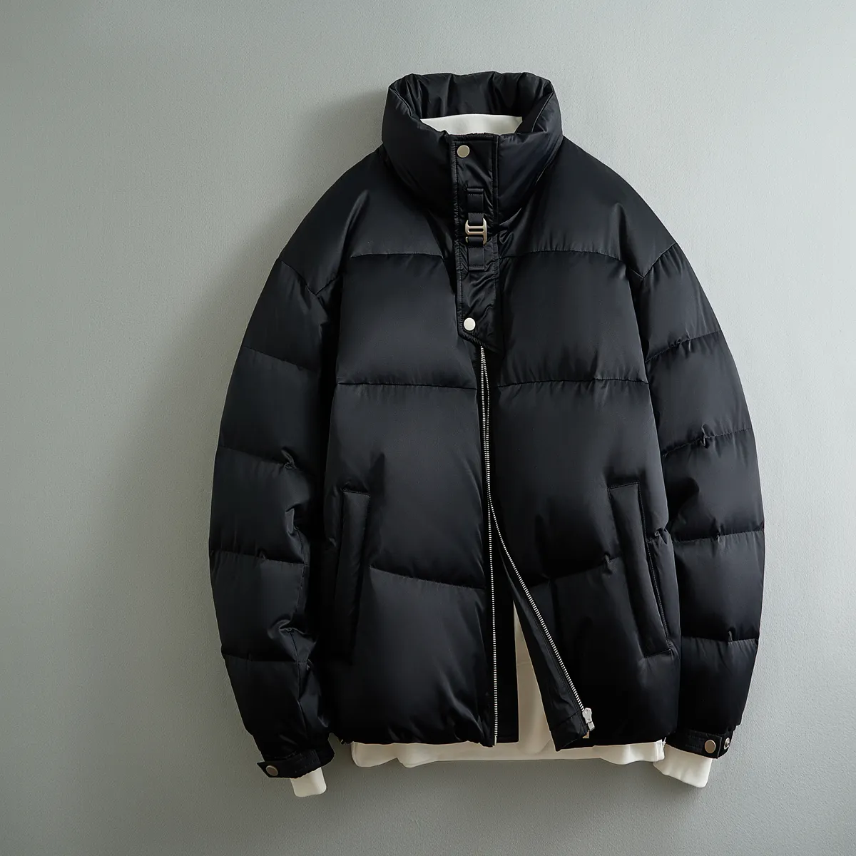 Oem Custom Design Winter Bubble Gewatteerde Jas Dons Zwart Polyester Outdoor Puffer Jack Voor Mannen
