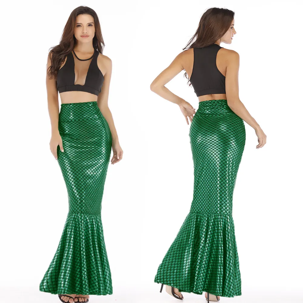 Alta qualidade Lady Fishtail Sereia Saia Metálico Brilhante Escala Longo Bodycon Costume De Cintura Alta