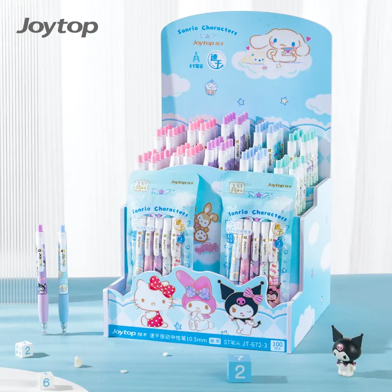 Joytop SR 672-3 grosir Sanrio Good Time sekolah klip plastik pena gel tampilan kotak ST + cepat kering alat tulis lucu