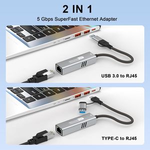 2 in 1 tip c ve USB a 3.1 RJ45 adaptör tipi C ağ dönüştürücü Windows 10/11 Mac OS için, iPhone 16 15 Pro Max iPad için - Product Image 6