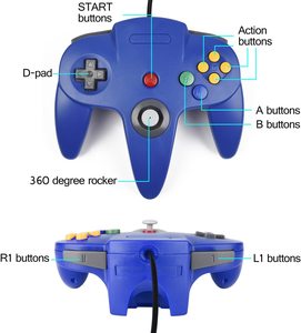 Controlador USB con cable azul sólido retro Gamepad de plástico Joypad para Nintendo 64 N64 Gamecube-PC Mac Joystick Games
