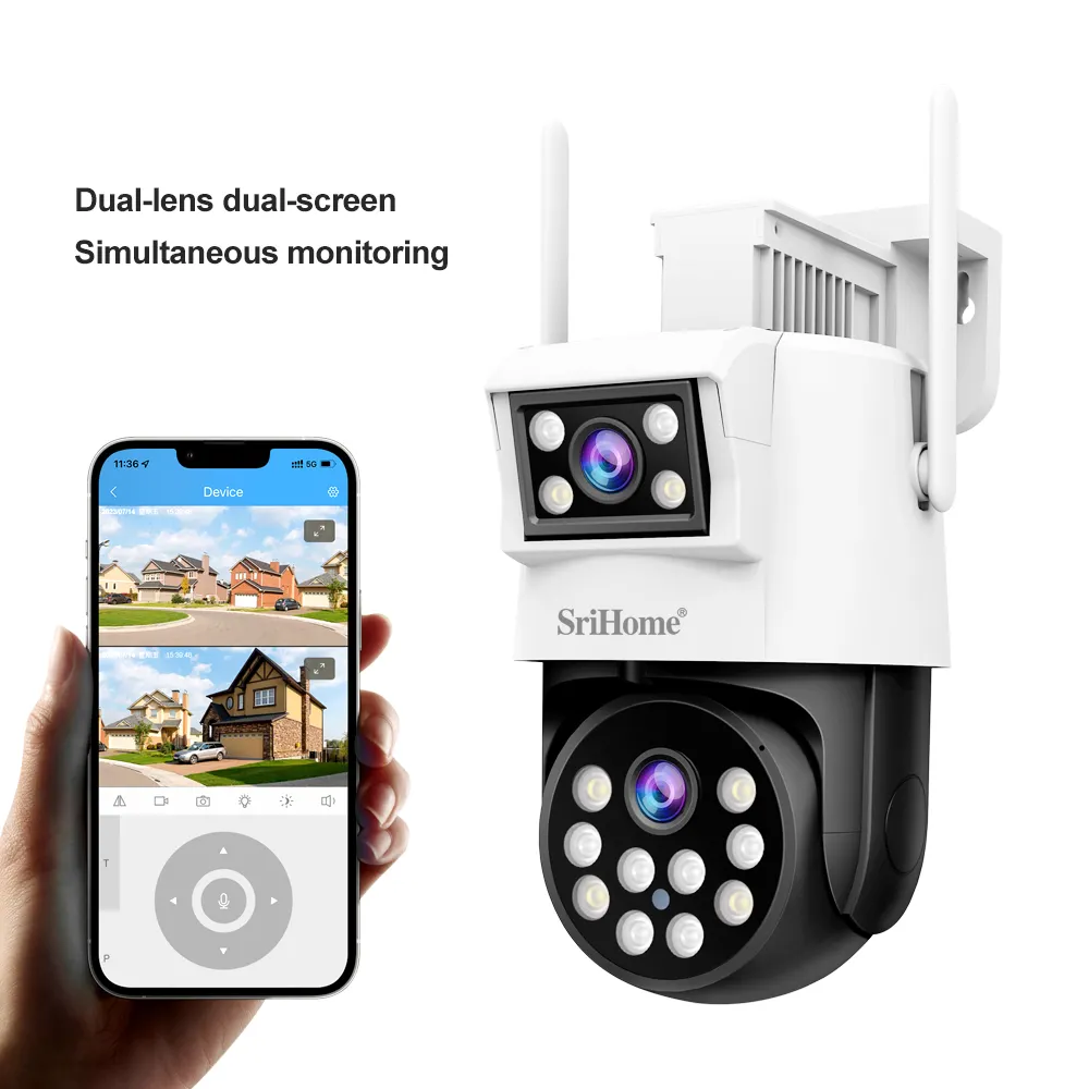Vendita calda di sicurezza domestica 2 + 2MP Dual Lens Outdoor Wireless Security WiFi CCTV PTZ IP Camera Video Dome telecamera di sorveglianza PTZ