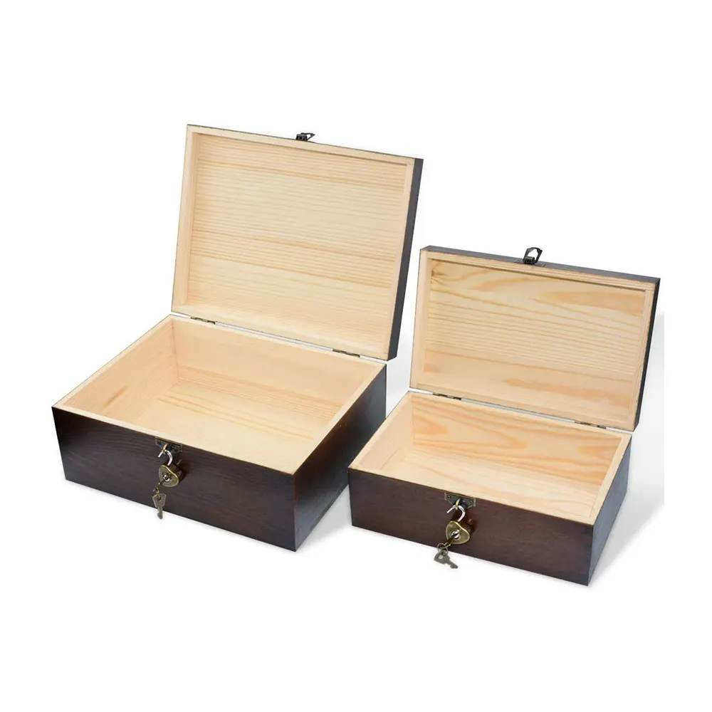 Caja de almacenamiento de madera con cerradura y llaves, cajas decorativas de recuerdo de madera, arcón del Tesoro, joyas, baratijas, estuche organizador rústico