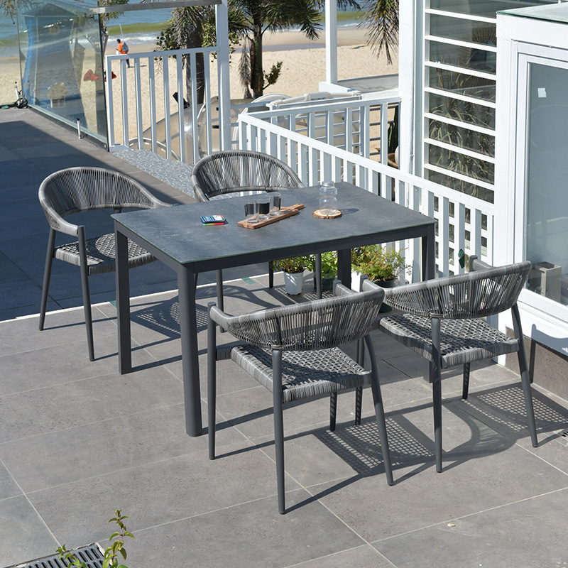 12080 cm long table with 4 chairs-stone slab top
