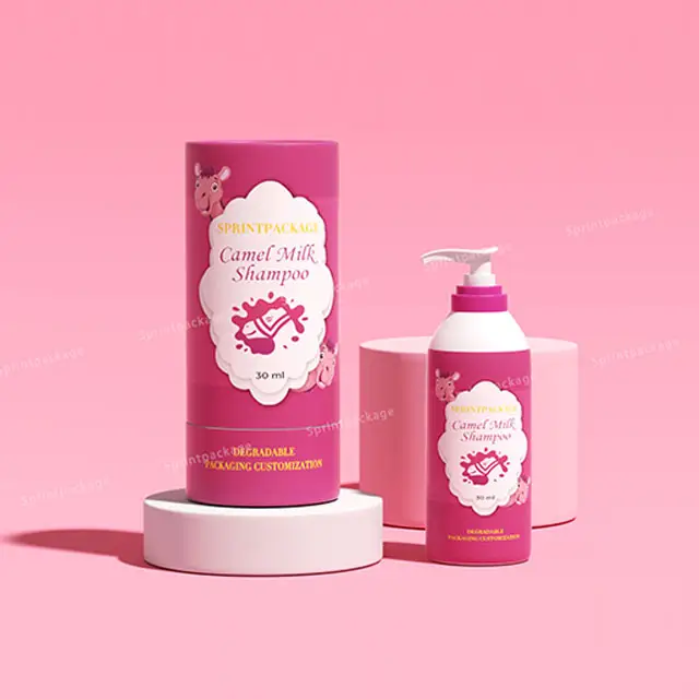 biologisch abbaubares rosafarbenes kosmetisches Karton Papierrohr kundendefinierter Zylinder 50 ml 150 ml Shampooverpackungsbox mit Schaumstoffeinsatz