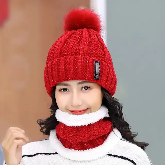 New Knitted Winter Hat sciarpa Set donna berretti spessi e sciarpa ad anello berretti invernali lavorati a maglia femminili