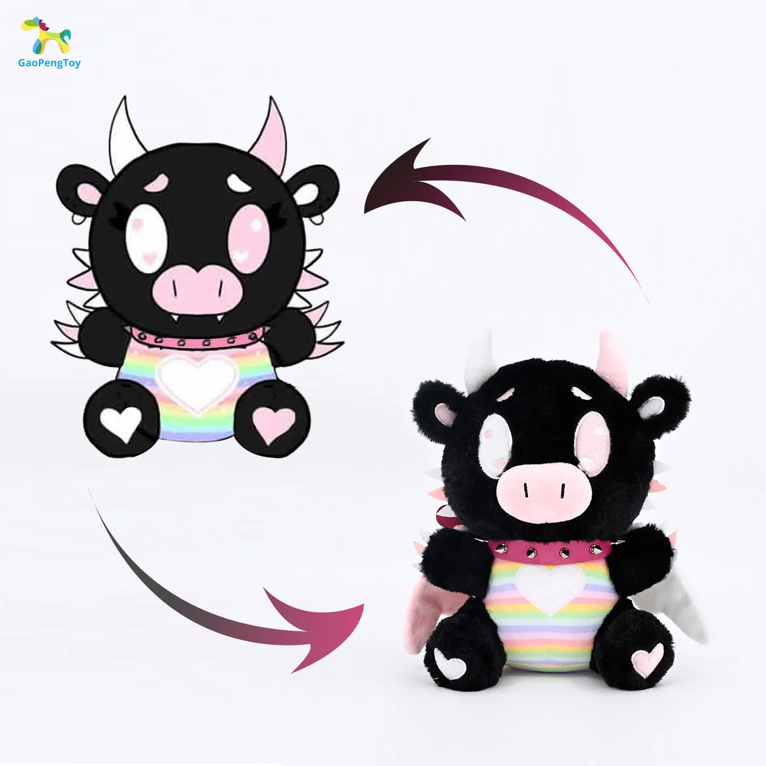 Tùy Chỉnh Thiết Kế Ban Đầu Dễ Thương Và Fluffy Động Vật Sang Trọng Đinh Tán Với Hai Cánh Đầy Màu Sắc Bò Đồ Chơi Sang Trọng Sống Động Như Thật Thú Nhồi Bông