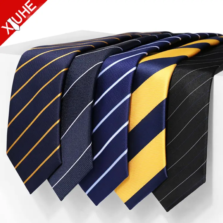 Men Dress Tie British Style Black Business Necktie Striped Custom Mens Polyester Ties