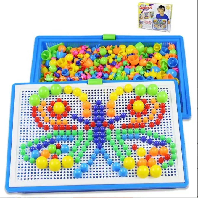 Jeux de Puzzle 3D Intelligent DIY Jeu de Société 296 Pièces Grain Champignon Nail Beads