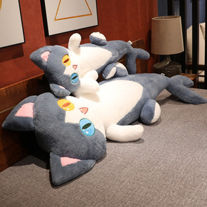 漫画ぬいぐるみサメ猫のおもちゃ灰色のクジラのサメの中のかわいい柔らかいぬいぐるみロングスロースリーピング枕抱きしめる子供のためのギフト