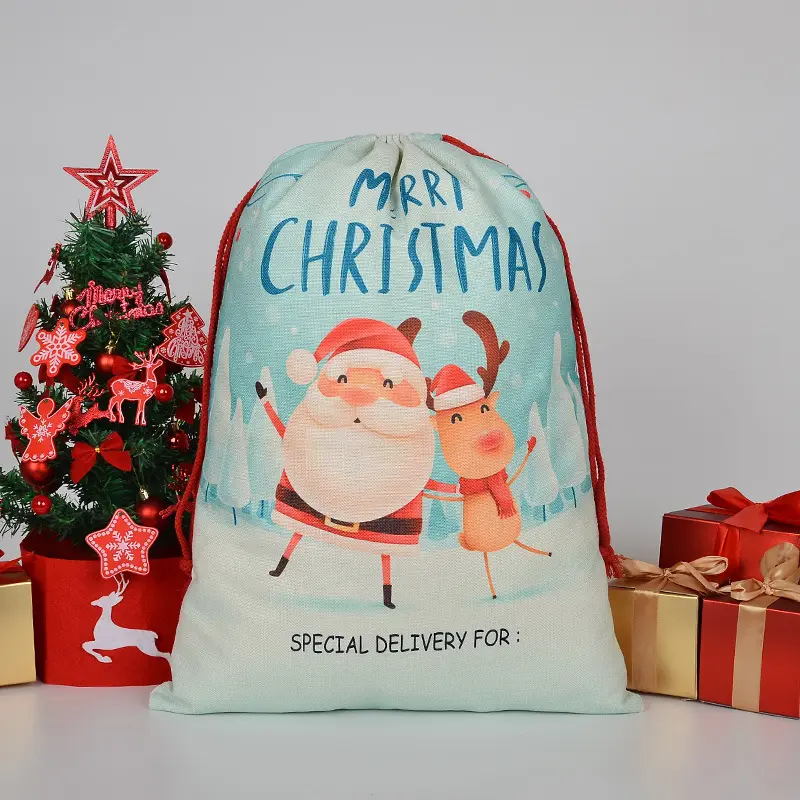 45 стилей, в наличии, полный принт, сублимация на заказ, Рождественский мешок Санта-Клаус с завязками