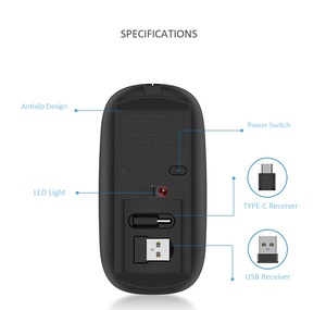 Super Sottile 2.4G Mouse Senza Fili Del Mouse Silenzioso 1600 DPI Optical Mouse Del Computer Mute Mouse Ricevitore USB per Tipo-C per Macbook PC - Product Image 2