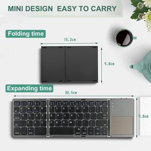 Teclado plegable Bluetooth recargable de tamaño completo teclado plegable de bolsillo ultradelgado para Android Windows IOS Tablet y portátil