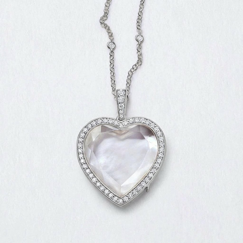 Collier boîte coeur plein de diamants-boîte vide en argent