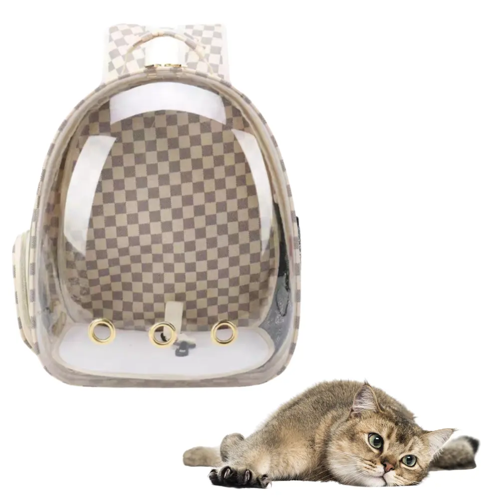 패션 디자이너 투명 애완 동물 캐리어 가방 통기성 가죽 개 고양이 배낭
