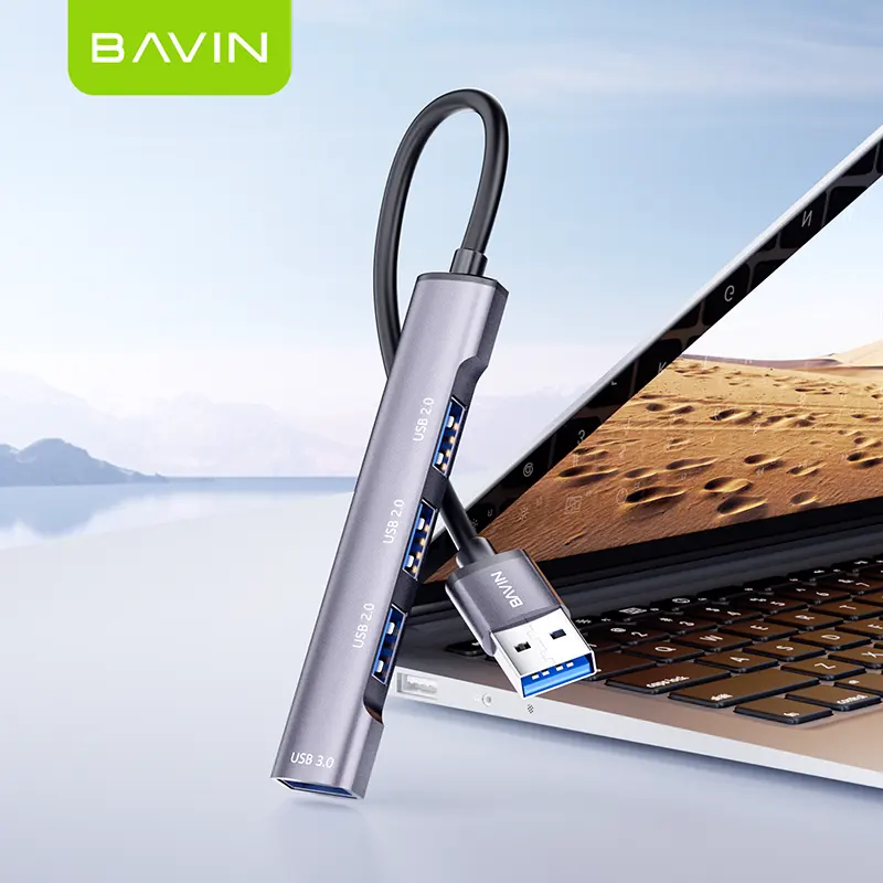 BAVIN fabricante al por mayor transparente PC hub20 tfsd hubs 4 puertos USB para ordenador portátil