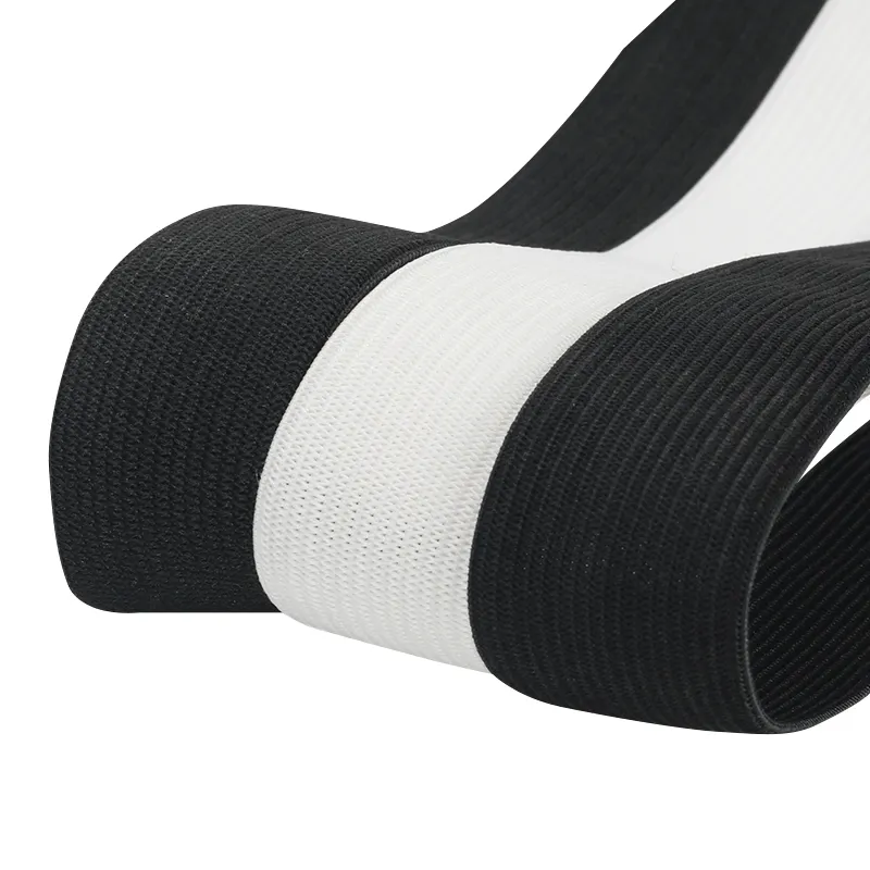 OCO Fábrica stock al por mayor 5cm blanco y negro elasticidad cinturón de punto envuelto banda elástica Logotipo de impresión
