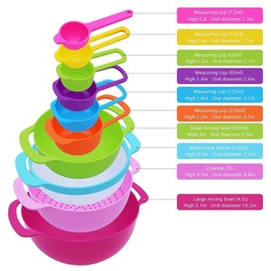 10-in-1 çevre dostu BPA içermeyen plastik yuvalama kase seti salata karıştırma pişirme hazırlık için-renkli ölçüm kaseler - Product Image 4