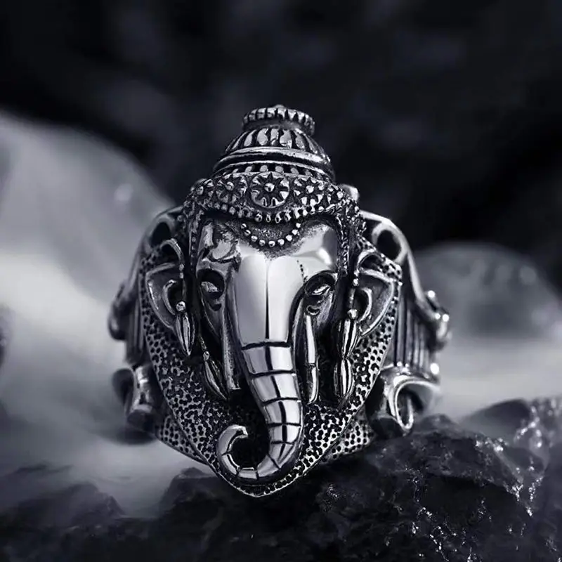 SC แหวนขายส่งสำหรับผู้ชาย,แหวนเครื่องประดับแฟชั่นลำตัวช้างแบบหันหน้าไปทางมุมกว้าง