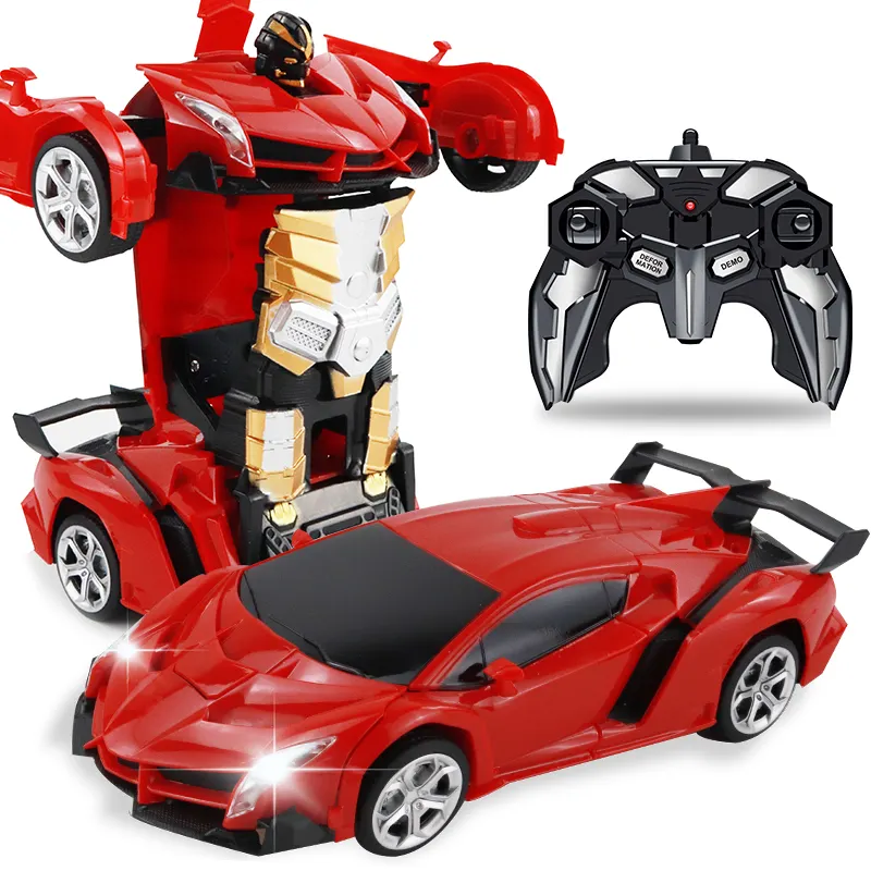 Elétrico de um botão RC Deformação Robot Car Toy 2.4G Carro de controle remoto 478-Vermelho-2 1:18 Carro de transformação