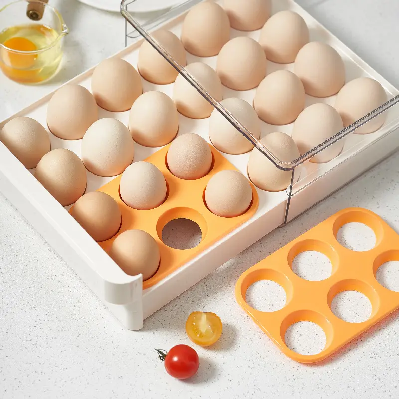 صندوق تخزين البيض من Choice Fun مصنوع من مادة بولي إيثيلين تيريفثالات منظمات للثلاجة صندوق تخزين شفاف حاويات يمكن رصها فوق بعضها لوازم مطبخ