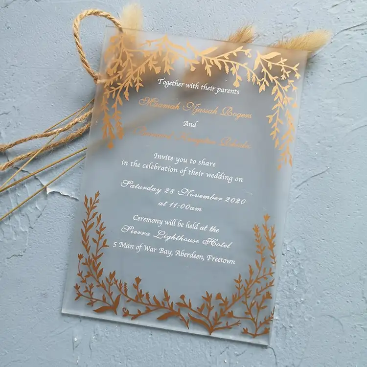 Custom design wedding card mirror plexiglass laser cutting engraving invitation printing acrylic card sheet
