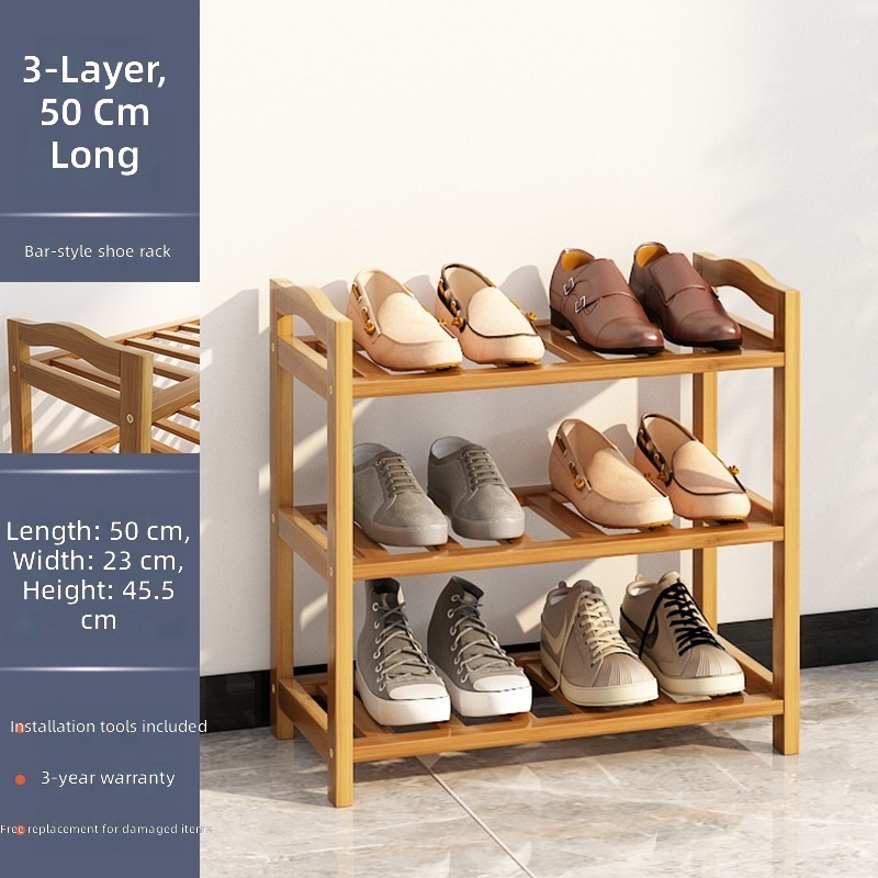 Zapatero marrón de tres niveles con tiras, 50 cm.