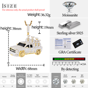 مجوهرات الهيب هوب البريق المويسانيت الفضية النقية D اللون VVS الماس مثلج خارج المال قلادة شاحنة قلادة مع حقيبة الدولار - Product Image 6