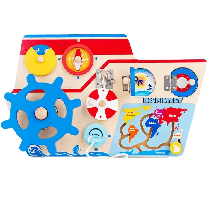 Montessori Houten Cartoon Schip Kompas Kaart Speelgoed Leren Educatief Autisme Zintuiglijk Speelgoed Voor Kinderen Jongens En Meisjes Voor Kind