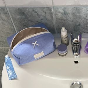 Borsa per il trucco personalizzata da donna in cotone da viaggio borsa cosmetica trapuntata con accessori e cerniera - Product Image 6