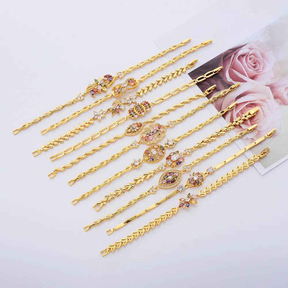 JH 2022 nuovo Design braccialetto di gioielli con zirconi colorati delicati accessori da donna gioielli in ottone braccialetto di gioielli placcato oro 18 carati