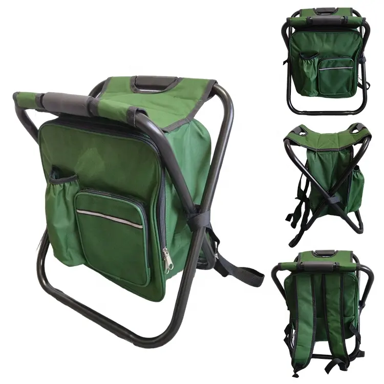 Oem Outdoor leggero portatile da campeggio pieghevole sgabello pieghevole pesce sedia da spiaggia zaino sedia con borsa termica per il ghiaccio