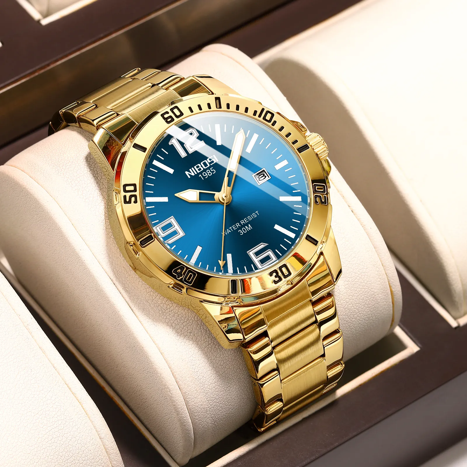 Precio al por mayor NIBOSI marca reloj analógico personalizado para hombre Acero de lujo impermeable luminoso fecha hombres reloj de pulsera Montre Pour Hommes