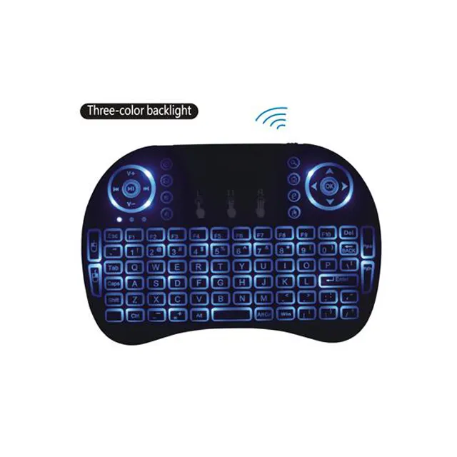 SATE(AK-724G)Hot selling Backlight 2.4Ghz Mini Wireless Keyboard Touch Pad air fly mouse Mini Multi-media Keyboard for tv box