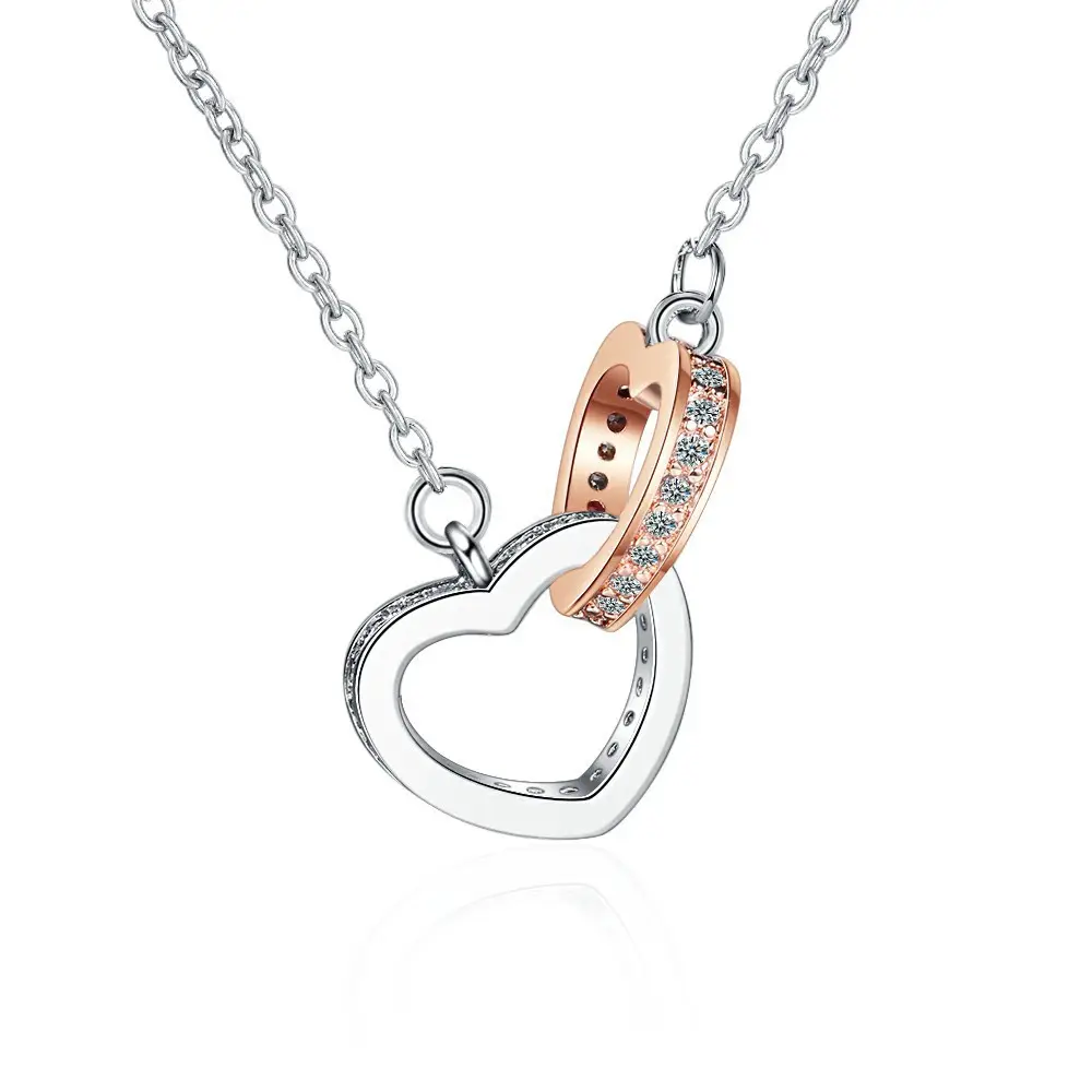Collar de corazón de cobre Simple para mujer, gargantilla de doble Corazón de circón a la moda, regalos de San Valentín para novia 2022