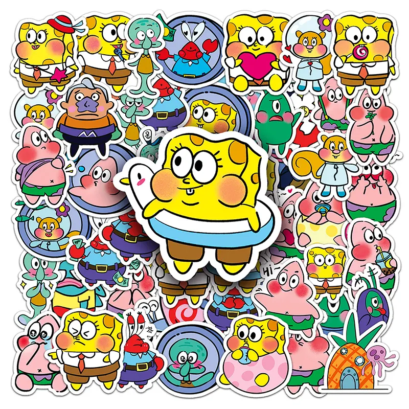 51 pezzi prezzo all'ingrosso simpatico cartone animato Q versione SpongeBob SquarePants stella Patrick impermeabile adesivo decorativo personalizzato