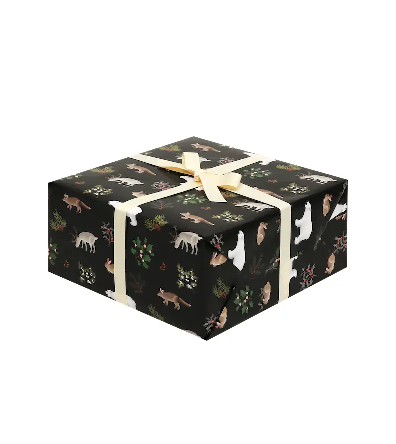 Schwarz-Weiß-Rosa-buntes Weihnachtsfeiertags-Geschenk papier Waldtiere-Weihnachtsgeschenk-Geschenk-Geschenk papier