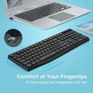 Teclado inalámbrico Bluetooth ergonómico de 2,4G para ordenador, luz indicadora ampliada, teclado de PC de tamaño completo para ordenador portátil de escritorio - Product Image 3