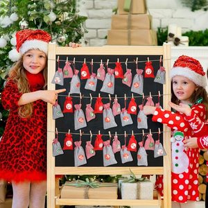 24 adet 1-24 noel geri sayım advent takvimi kumaş çanta dolum numaraları ile düğmeler noel süslemeleri DIY zanaat seti - Product Image 6