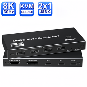 8K Thunderbolt 4 USB C <strong>KVM</strong> <strong>Switch</strong> 4K 120Hz USB-C Type-C <strong>KVM</strong> Switcher for 2 Computers Share <strong>1</strong> Monitor With 100W PD Fast Charging