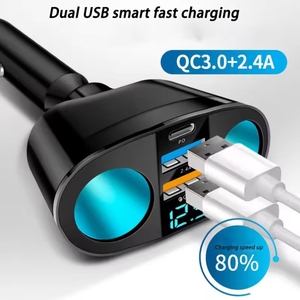 Nero 3.1A 360 gradi rotanti presa 5 pori accendisigari adattatore di alimentazione tipo-C PD veloce QC3.0 caricabatterie per auto - Product Image 2