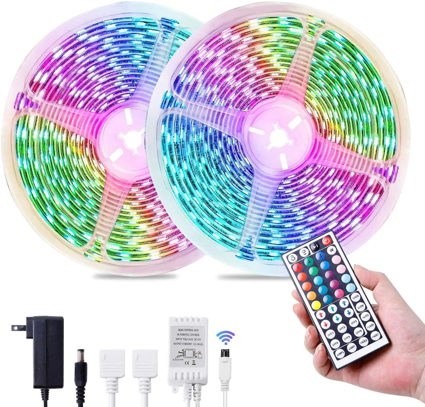 Tira de luz LED RGB con control de sonido musical, tira de luz LED RGB de 20 metros con control WiFi Bluetooth para iluminación del hogar