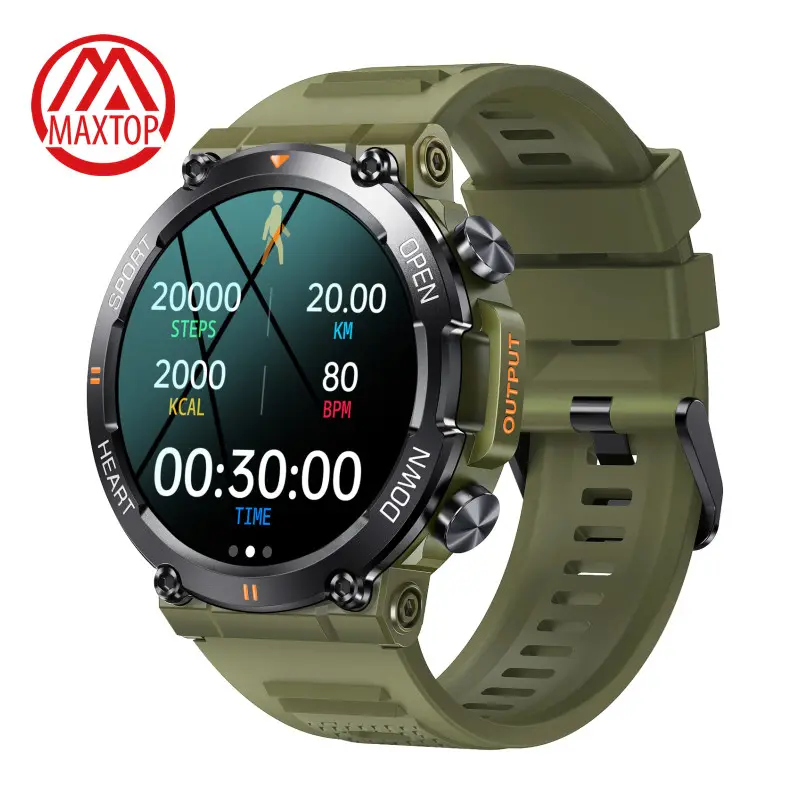 Maxtop Sport Bracelet Android Rond Plein Écran Tactile IP67 Étanche Appel Smartwatch Hommes Robuste Extérieur Tracker Montre Intelligente