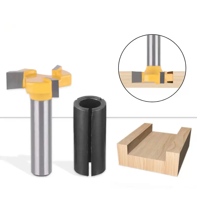 2pc 8mm Shank 3 Edge T Type Slotting Cutter utensili per la lavorazione del legno frese con mandrino a pinza per fresa per legno Slot