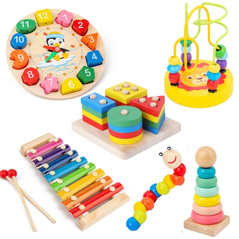 6-In-1 Intelligente Tiktok Montessori Houten Educatief Speelgoed Set Kleurrijke Leren Houten Blokken Kinderen Perfect Kerstcadeau