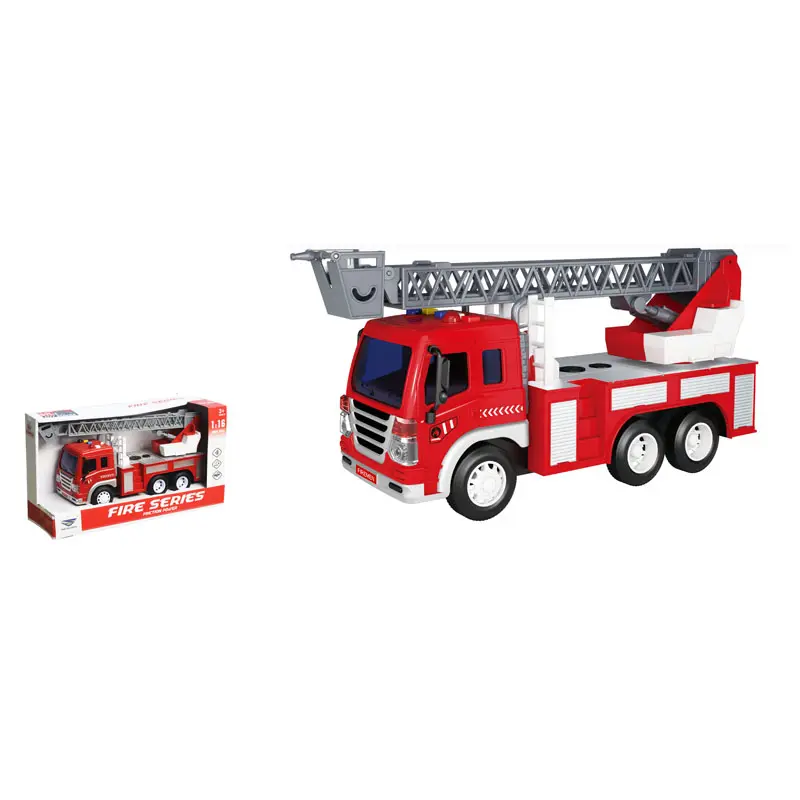 Brinquedos de veículo de combate a incêndio, movido a fricção, brinquedos 1:16, água de resgate de incêndio de plástico, caminhão de bombeiros do bebê, brinquedo