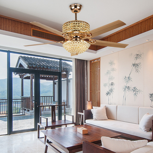 厂家直销52 "5叶片LED吊扇带灯遥控6速可逆水晶大吊扇3 CCT - Product Image 2