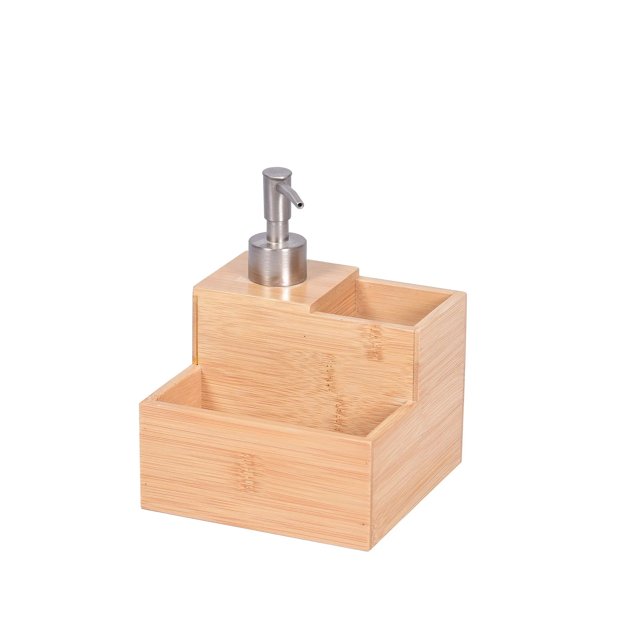 Erogatore di lozioni da bagno di bambù Eco Friendly quattro pezzi di alta qualità dimensioni versatili per il Design contemporaneo del bagno