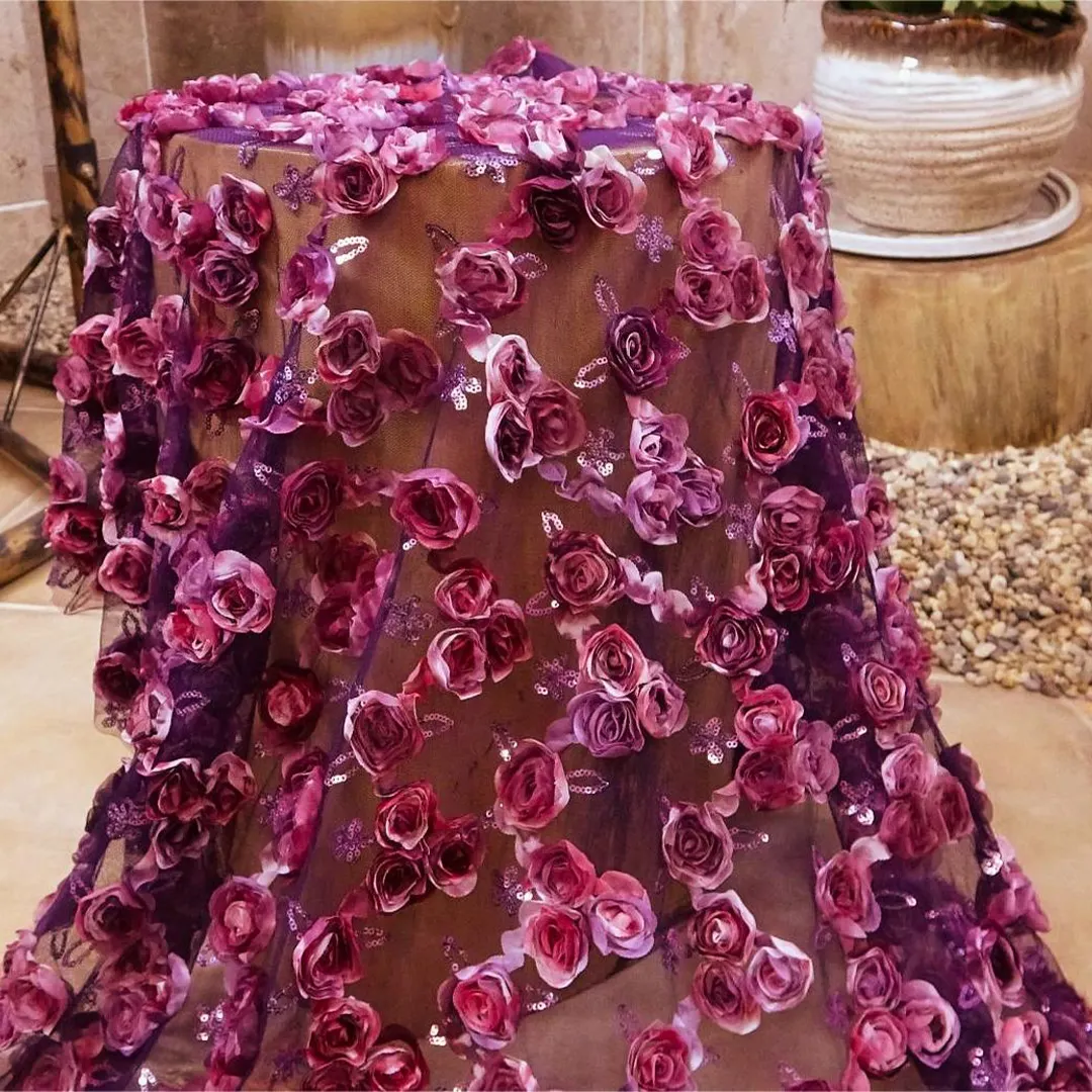 Tessuto di pizzo ricamato in 3D multicolore stampato fiore di raso moda ricamo floreale tulle tessuto da sposa pizzo per abito da festa