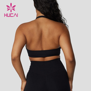 Custom Logo Hoge Kwaliteit Polyester Spandex Dames Sexy Front Scrunch Open Rug Halter Nek Gewatteerde Yoga Sport Beha Voor Vrouwen - Product Image 3